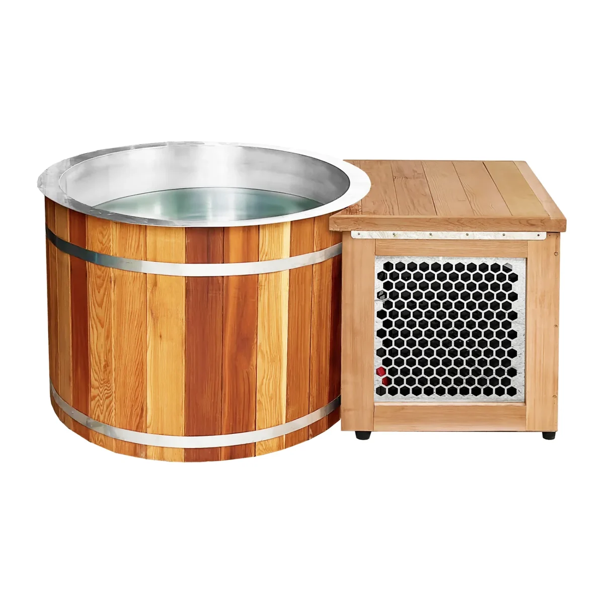 Red Cedar Cold Plunge Barrel with Chiller — XYG-WB11A 2 برميل غطس بارد مع مبرد بألواح خشب الأرز الأحمر — XYG-WB11A