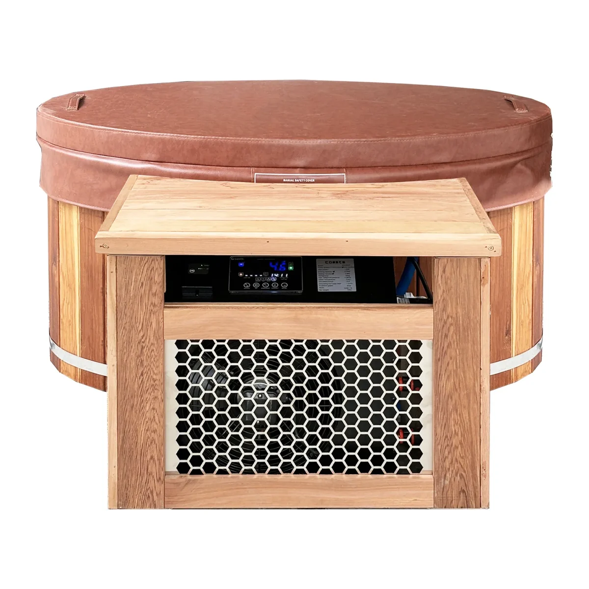 Red Cedar Cold Plunge Barrel with Chiller — XYG-WB11A 3 برميل غطس بارد مع مبرد بألواح خشب الأرز الأحمر — XYG-WB11A